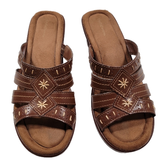 Womens Croft And Barrow Leather Wedge Heel Sandals Size 8.5 M - Picture 2 of 11